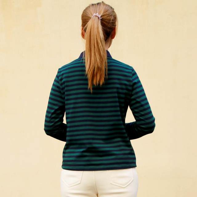 Kwai brand 2025 spring new product lapel striped casual bottoming long-sleeved T-shirt cotton sweater for middle-aged and elderly people