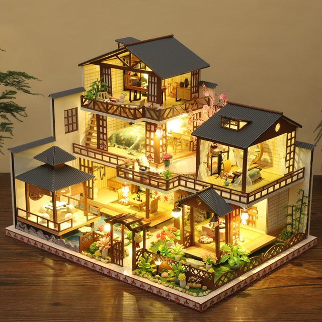 diy cabin forest garden Japanese style large villa handmade small house model assembled toy birthday gift