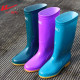 Pull-back rain boots for women, short-tube rain boots, medium-high waterproof shoe covers, ribbed soles, non-slip and wear-resistant adult rubber shoes and water boots