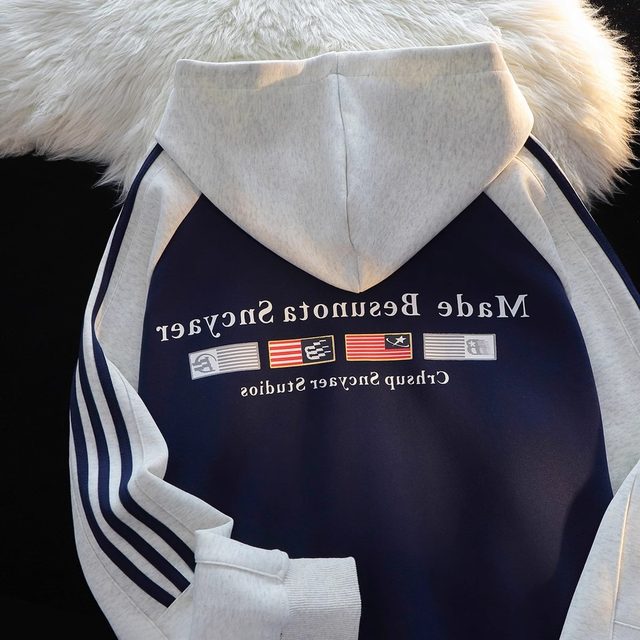 American retro raboscroll sleeves sweatshirt spring and autumn thin cardigan zipper design sense splicing contrasting color casual jacket
