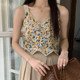 Pink floral suspender vest for women in summer sleeveless dopamine bohemian ethnic short loose top