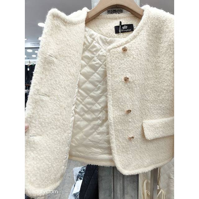 European simple wool coat for women's winter clothes 2024 new style slim and fashionable short plus cotton thin wool coat