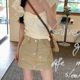 Khaki bow embroidered denim skirt for women in summer new high-waisted slim sweet A-line skirt anti-exposure short skirt
