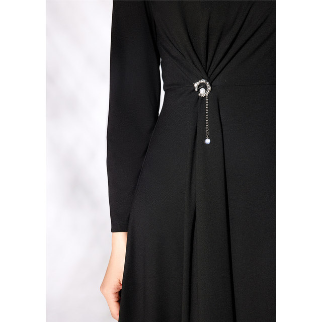 BBLLUUEE pink blue wardrobe stand collar elegant pleated dress women 2024 early spring new ol waist knitted skirt