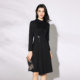 BBLLUUEE pink blue wardrobe stand collar elegant pleated dress women 2024 early spring new ol waist knitted skirt