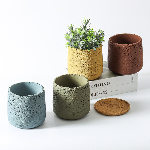 Cement flower pot Nordic style simple creative potted green plants large sandstone large sandstone volcanic stone natural texture
