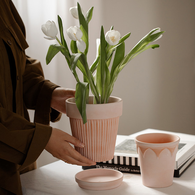 Retro handmade breathable plain-fired simple coarse pottery pots with succulent Internet celebrity green plants colorful leaf taro pots creative red pottery flower pots