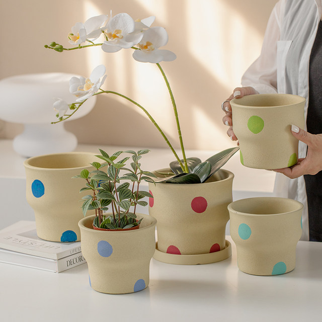 Simple and creative personality large diameter breathable cement flower pot Internet celebrity green plant pot green ivy succulent flower pot