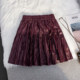 Hot Girl Wind Bow Retro Pu Pippen Skirt Female Autumn New high -waisted pleated folds A -line skirt