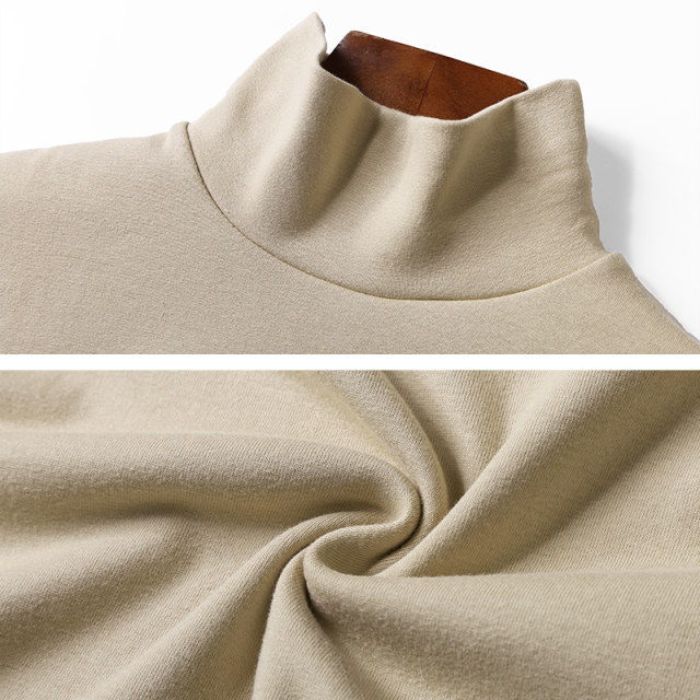 Spring and Autumn New Korean version of half-high neck pure white loose long sleeve base dress solid color casual women's shirt