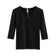 Spring and autumn new Korean version of the round collar slim mid -sleeved pocket decoration seven -point sleeve pure white pure color simplicity T -shirt
