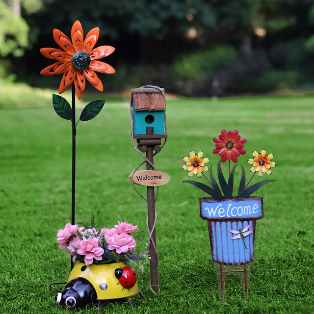 Creative garden courtyard yard flowers wrought iron windmill outdoor rotating gardening vegetable patch bed and breakfast landscaping decoration ornaments