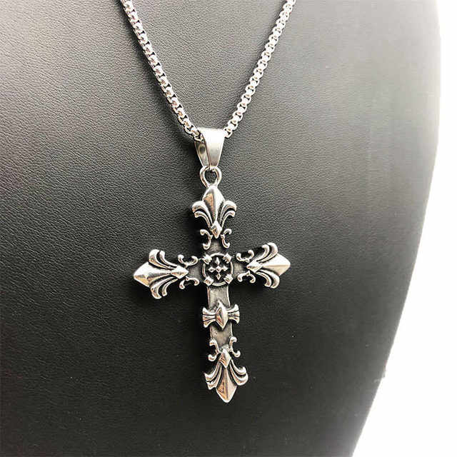 New niche punk dark retro women's cross titanium steel alloy sweater chain boys growth couple necklace