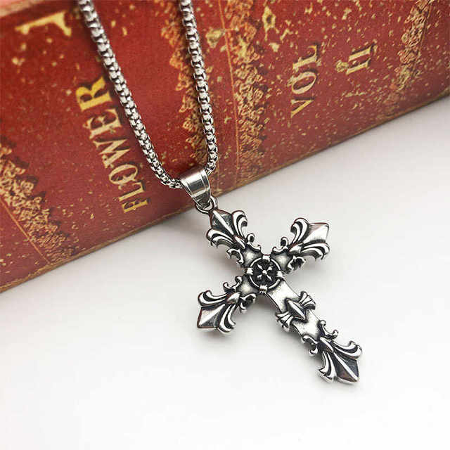 New niche punk dark retro women's cross titanium steel alloy sweater chain boys growth couple necklace