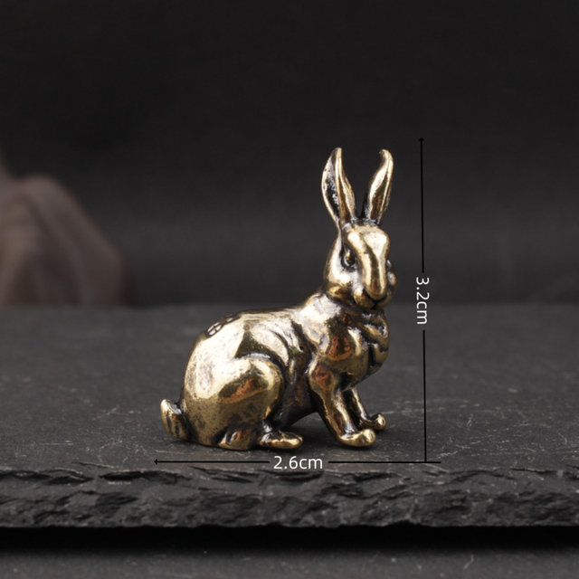 Retro brass pair of small lucky rabbits desktop decoration small ornaments twelve zodiac rabbit tea pet couple ornaments crafts