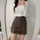 Black a-line skirt, small leather skirt, skirt for women, autumn versatile slim-fitting hip-hugging slimming one-step skirt pu leather short skirt