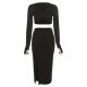 Lazer Lazer European and American knitting sexy short top+split skirt V -neck long sleeve wrapped chest bag hip mid skirt