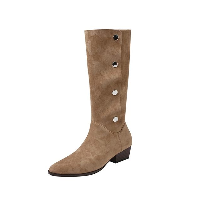 Maillard pointed toe pile boots for women's western cowboy boots 2025 autumn and winter new button high boots thick heel boots
