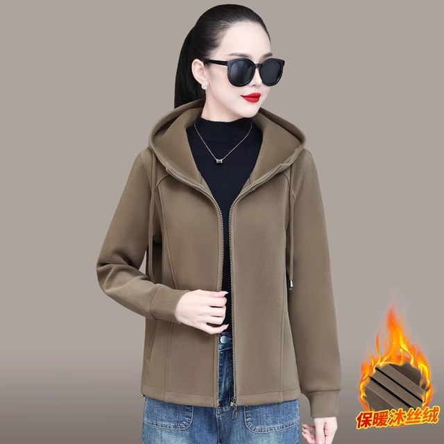 
Women's fleece jacket autumn and winter 2025 new age-reducing thickened long-sleeved cardigan sweatshirt hooded top solid color versatile