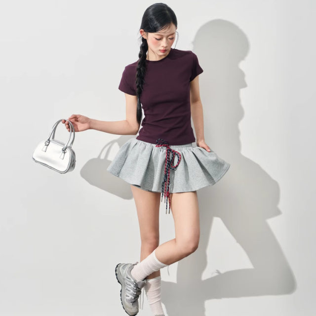 Andasaya double strap skirt pants miu sports puffy skirt short skirt black/heat