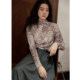 Xu Mo Xi French -style semi -high -necked net gauze long -sleeved slimming bottom shirt T -shirt female autumn in female autumn