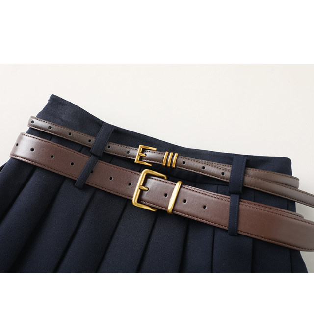 Meng Jia's same style pleated skirt 2024 winter new miu style college style double belt skirt high waist short skirt for women
