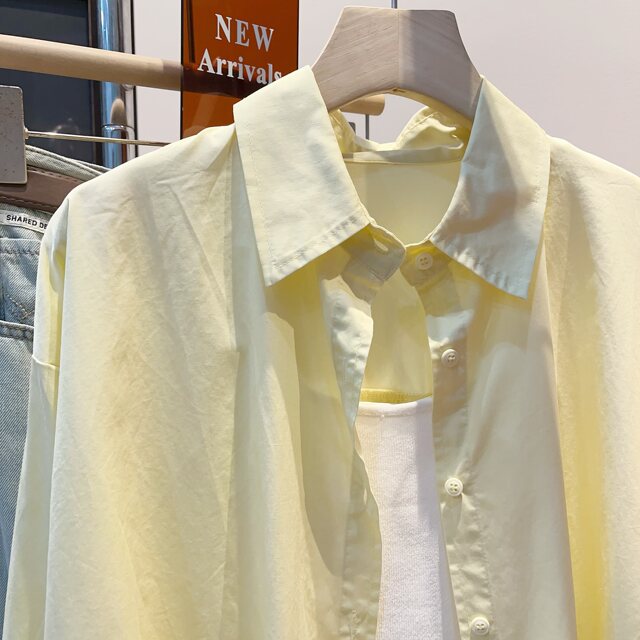 Yellow, elegant atmosphere versatile long -sleeved shirt female 2024 spring new Korean version of the loose casual shirt top

