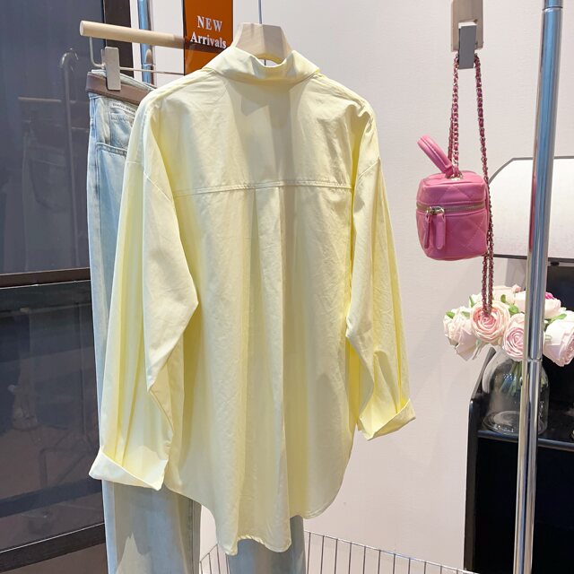 Yellow, elegant atmosphere versatile long -sleeved shirt female 2024 spring new Korean version of the loose casual shirt top
