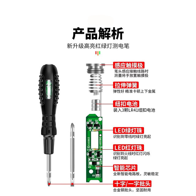 German electric pen for electricians to test broken wires and leakage, multi-functional induction high-torque colored light screwdriver test pen