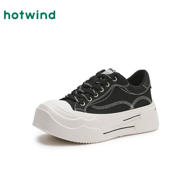 Hot air thick-soled canvas shoes for women 2025 spring new versatile low-top black women's shoes lightweight white shoes