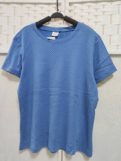 Summer large stretch women's short-sleeved round neck pullover large size top T-shirt for women's summer blue polka dot 94