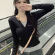 Champion Rainbow Contrast Color V-neck Fake Two-Piece Long Sleeve T-shirt Women's New Spring and Autumn Base Shirt Slim Slim Sweet Top