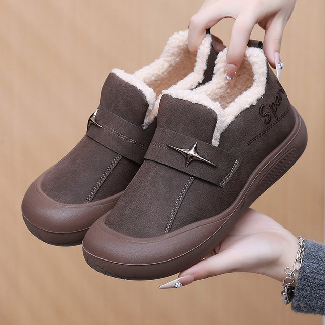 2024 winter plus velvet waterproof women's snow boots old Beijing cloth shoes one foot warm versatile mother thick sole cotton shoes