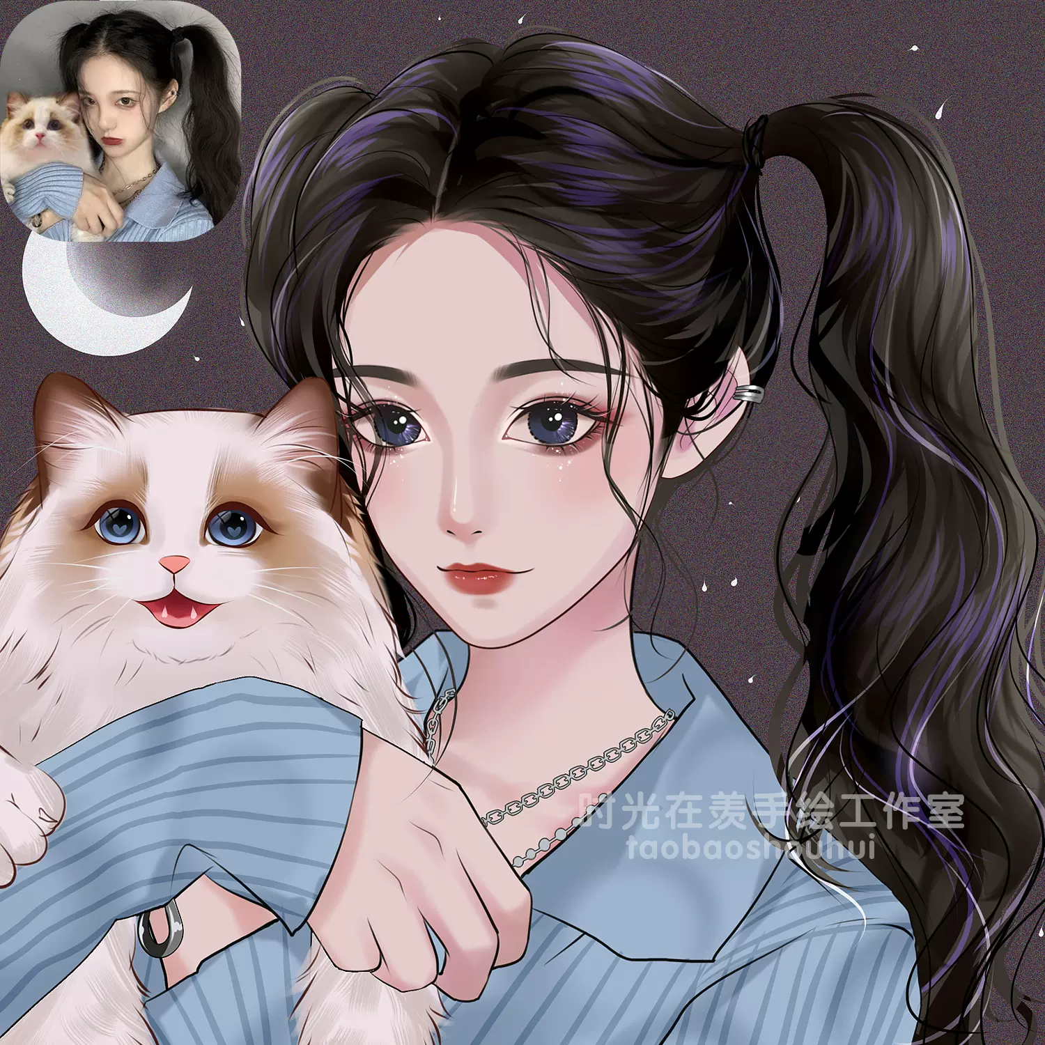 水彩定制画手绘头像女原创设计漫画动漫卡通真人照片微信约稿