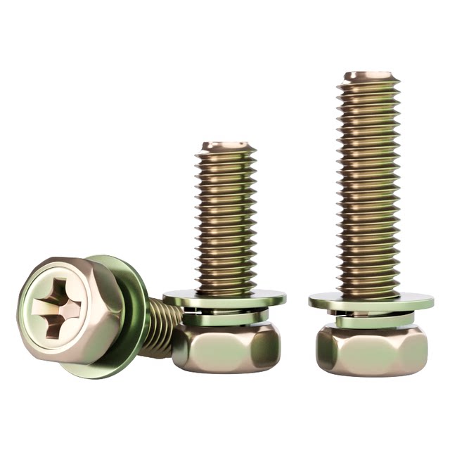 External hexagonal cross recessed three-combination screw galvanized ribbon elastic washer flat pad combination bolt m3M4M5M6M8M10