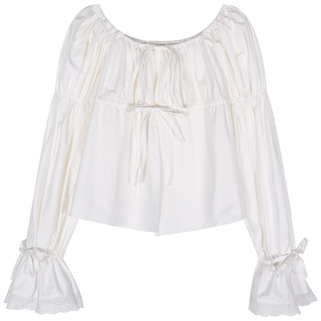 Luoluo style French white shirt women's 2024 new spring lace lace splicing design top for women