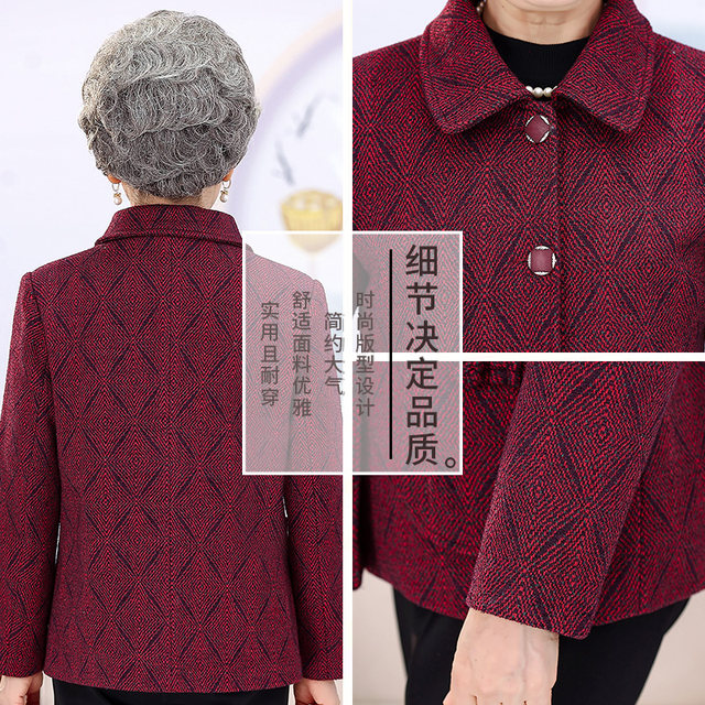 Seniors spring clothes, female grandma woolen coat, autumn clothes, old lady mother celebrates birthday, Tang Dynasty clothes
