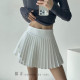 Cotton retro irregular length and short high waist pleated skirt, personalized girlish anti-exposure side zipper long-legged A-line skirt