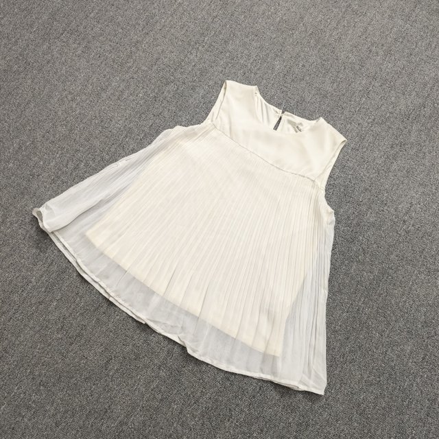 Daily single spring and summer square collar sleeveless polka dot waist pleated sexy large size loose slimming rear button hollow chiffon shirt