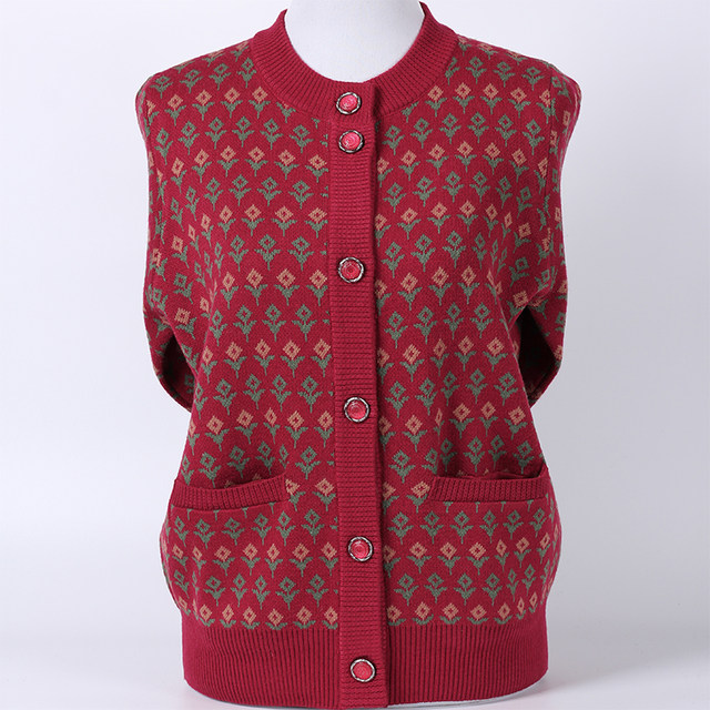 Middle-aged and elderly women's autumn cardigans 60 and 70 years old mother's sweater thickened old lady's wool coat grandma's top clothes