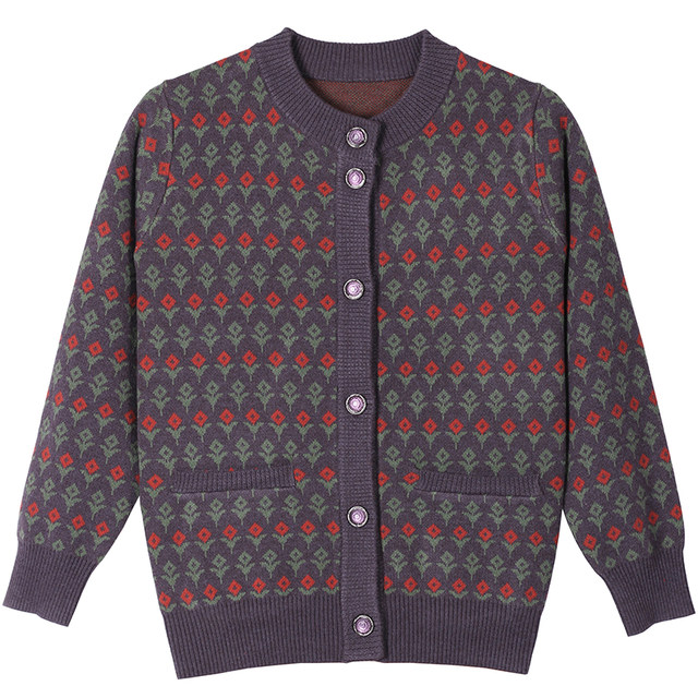 Middle-aged and elderly women's autumn cardigans 60 and 70 years old mother's sweater thickened old lady's wool coat grandma's top clothes