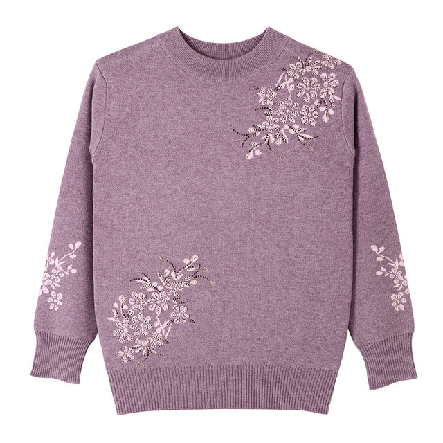 Elderly, winter clothes female mother thickened sweater semi -high -necked covered head sweater, grandmother weaving bottoming shirt, top
