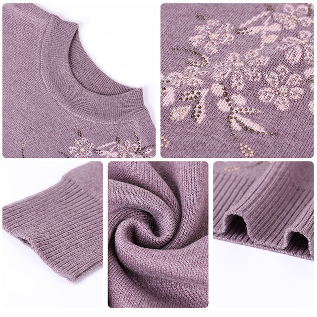 Elderly, winter clothes female mother thickened sweater semi -high -necked covered head sweater, grandmother weaving bottoming shirt, top
