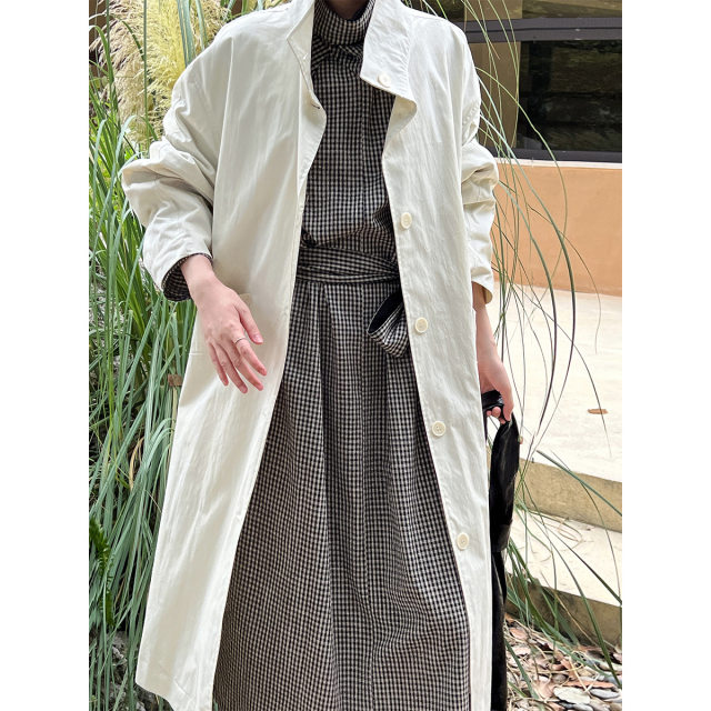 Frosty versatile silhouette stand collar windbreaker for women 2024 autumn lazy style solid color mid-length lace-up jacket top for women