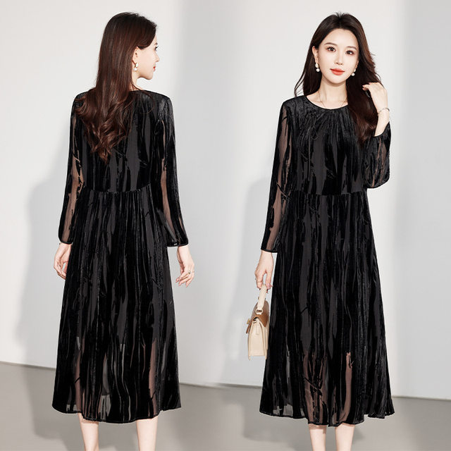 
Hangzhou Silk Velvet Dress Women's 2025 Autumn and Winter Silk Long Skirt Waist Slimming Mother's Wear Mulberry Silk Skirt