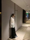 Luobian high-quality acetic acid retro-style loose high-waisted belted skirt mid-length versatile slimming skirt