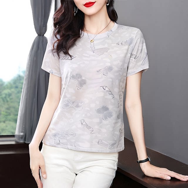 Fashionable pure cotton short-sleeved T-shirt for women in summer middle-aged and elderly women's loose T-shirt 2025 new versatile mother top