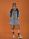 C2 homemade/retro wash striped denim half-sleeved top summer loose cartoon old thin short-sleeved shirt ins