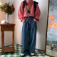 C2 homemade/vintage style cartoon embroidered plaid shirt retro Hong Kong style loose shirt fun salt top ins