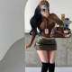 YoungGirlDay American hot girl sexy low waist zipper slit anti-exposure hip pu leather skirt short skirt